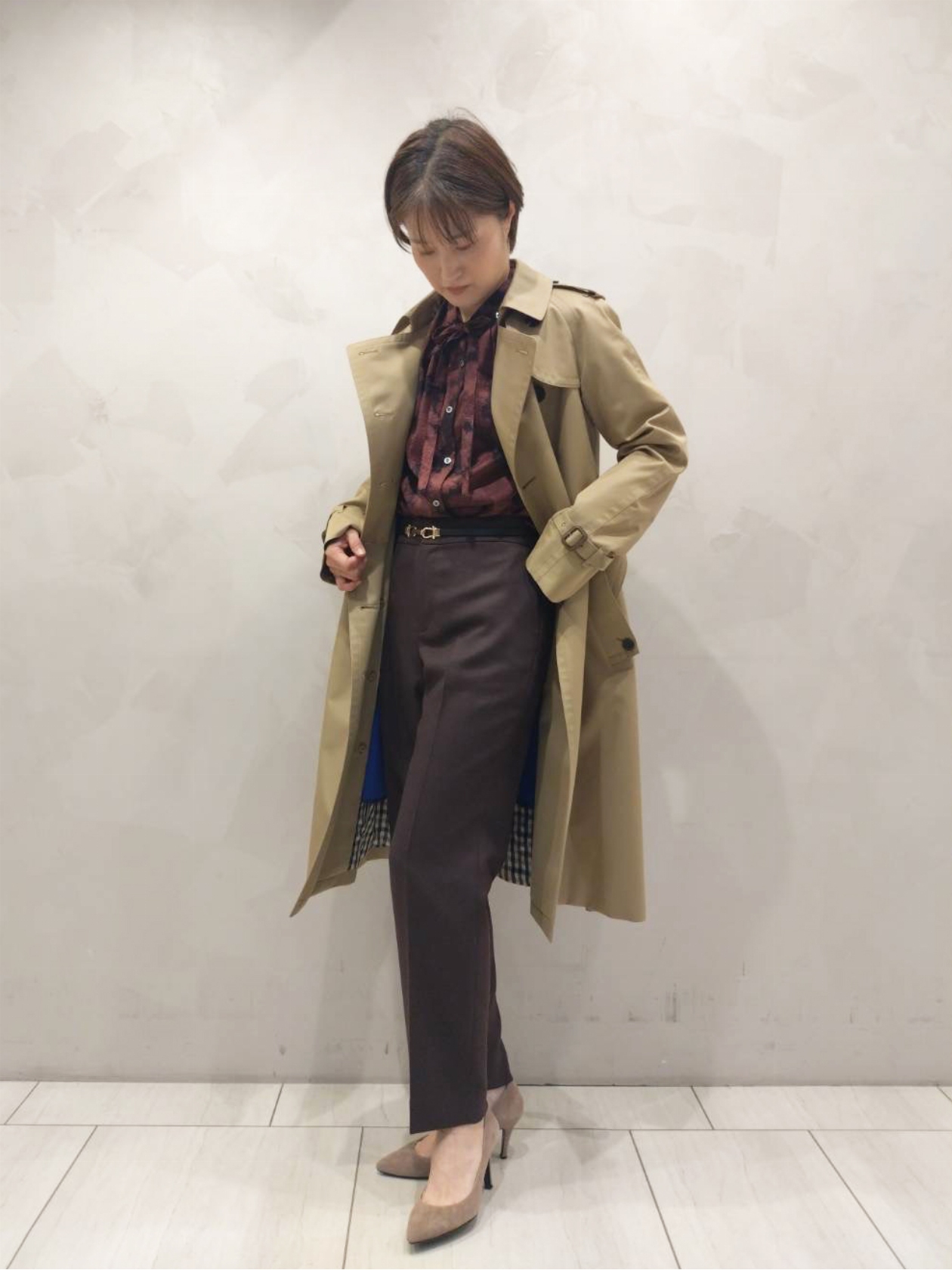 ボウタイブラウス リボン コットン ライラック 日本製風 Aquascutum 日本橋高島屋
