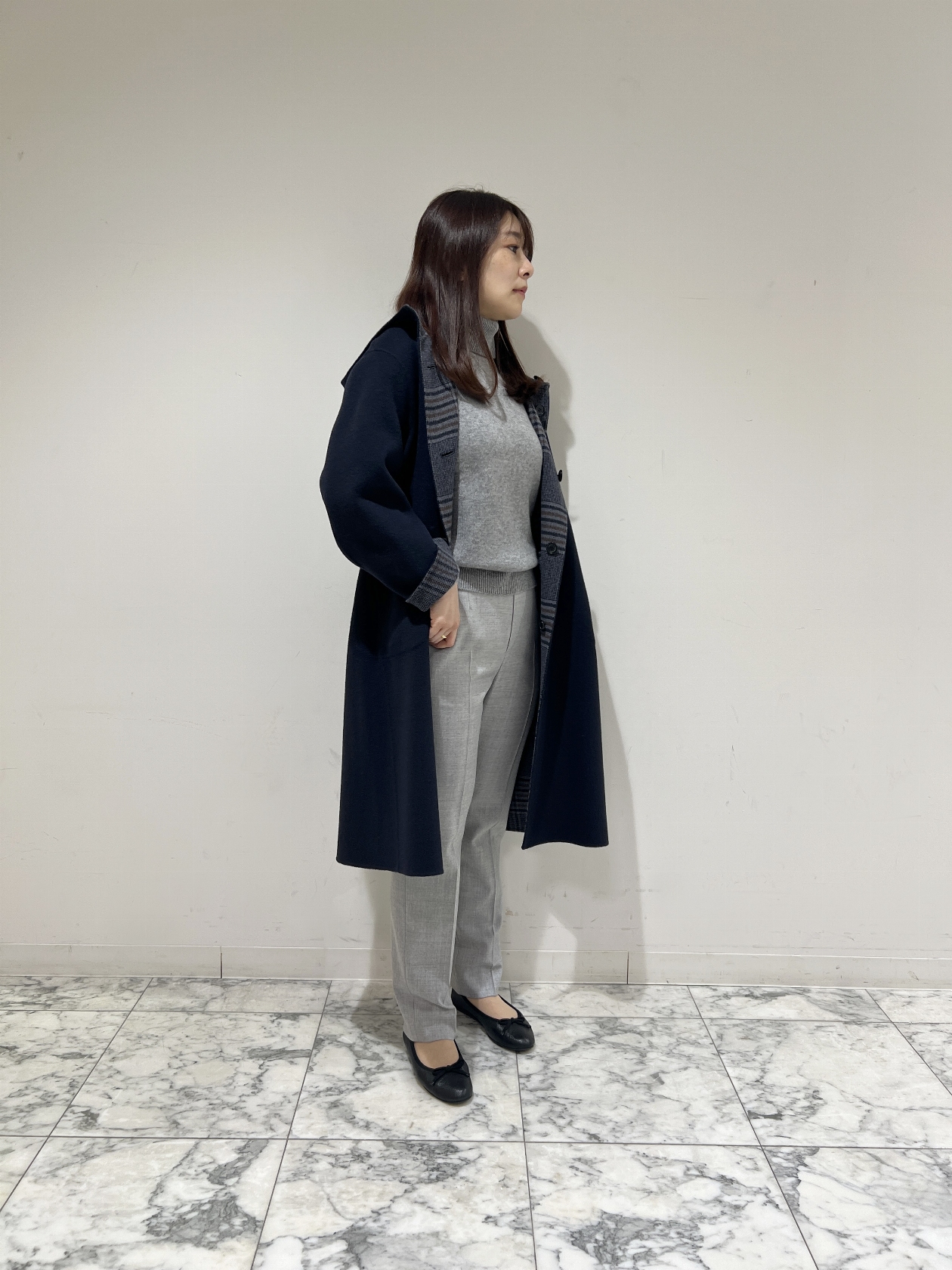 極美品✨オードリージョンワット　4.6万　ウールテーラードコート　くすみブルー 杉下 大阪高島屋