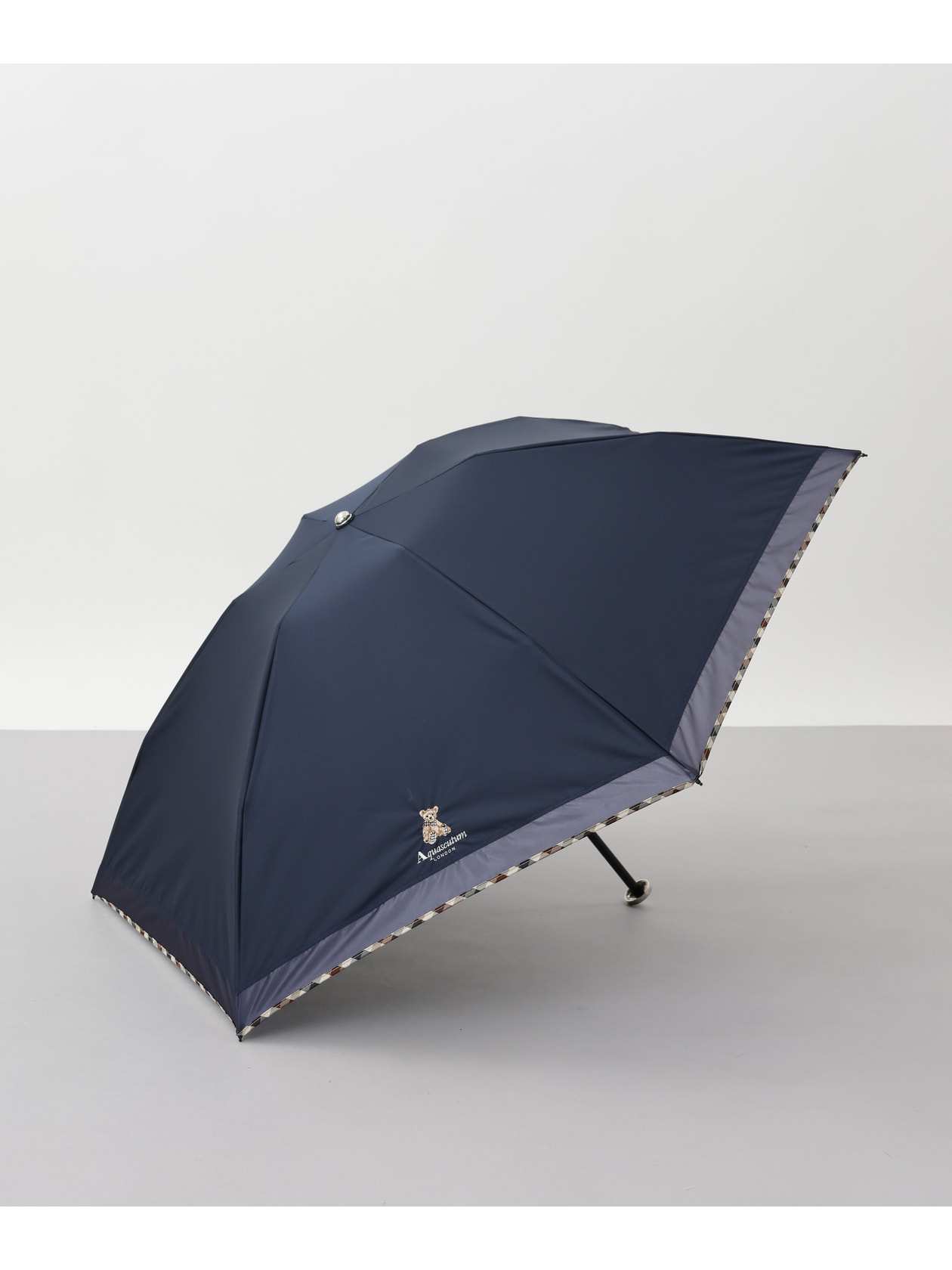 ベア刺繍ｘボーダーオーガンジー晴雨兼用傘（折りたたみ・ミニ 軽量）