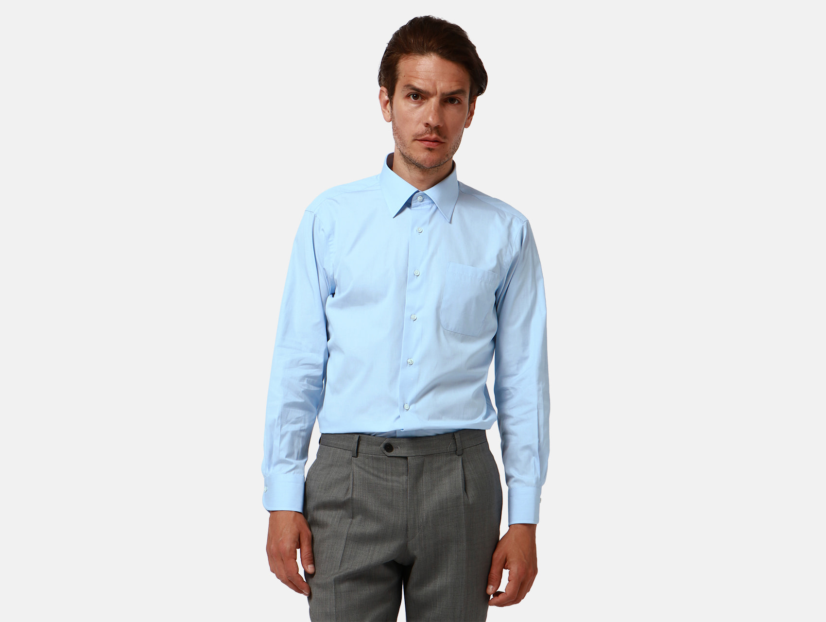 クリーニング済 アクアスキュータム ドレスシャツ 6枚 青・紫・グレー ボタンダウン ワイシャツ ストライプ チェック 綿100% サイズM 0402 プレーンドレスシャツ