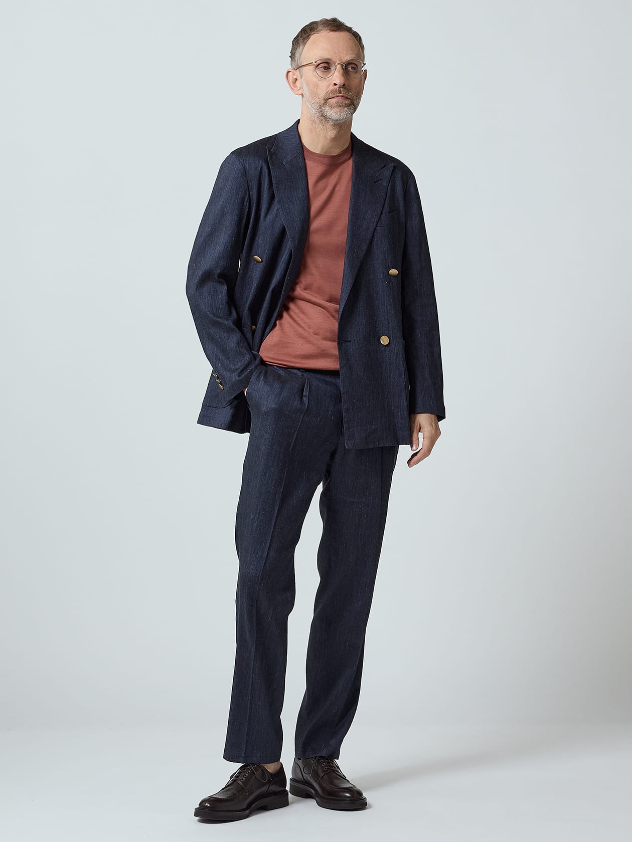 TEC.3 Linen Denim Double-Breasted Jacket