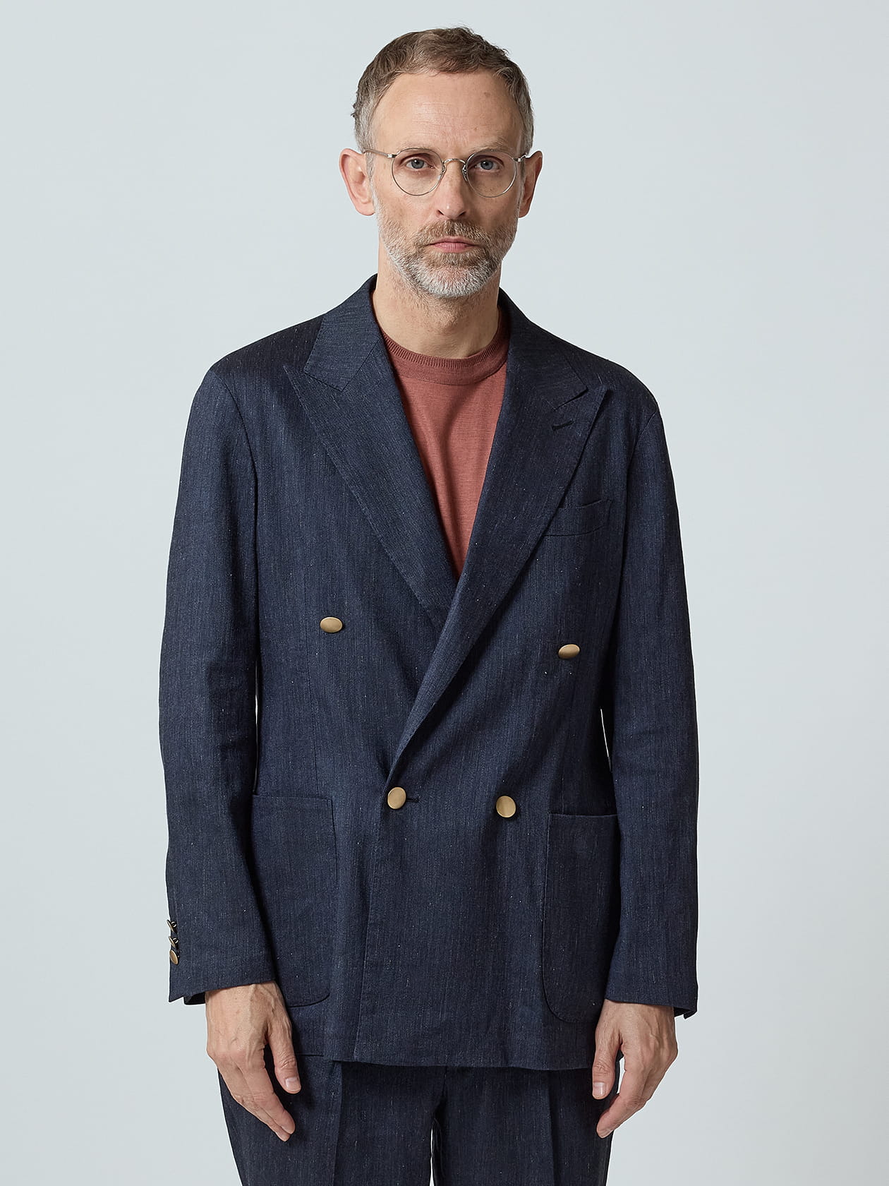 TEC.3 Linen Denim Double-Breasted Jacket