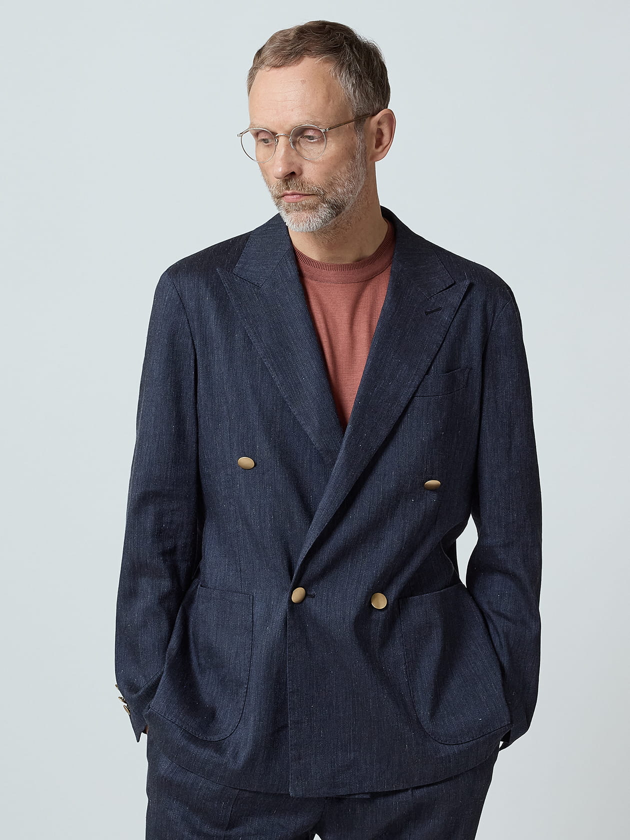 TEC.3 Linen Denim Double-Breasted Jacket