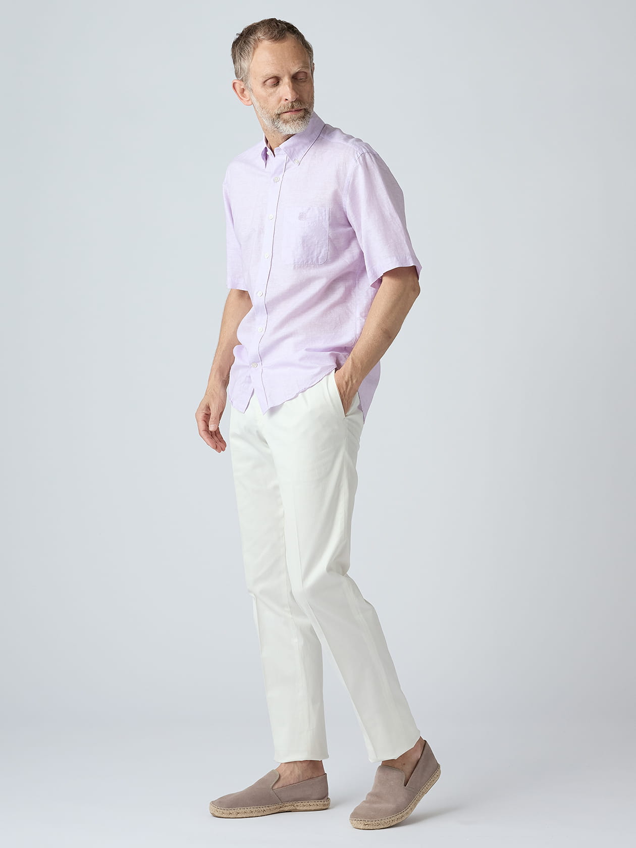 Cotton Linen Micro Stripe Short Sleeve