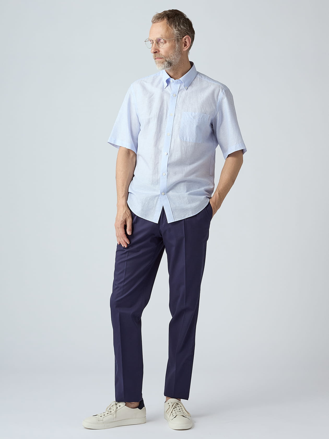 Cotton Linen Micro Stripe Short Sleeve