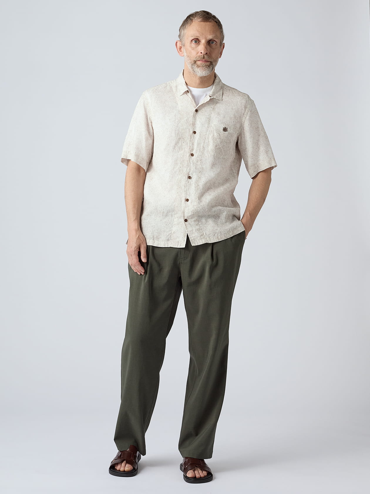 Linen Floral Print Short Sleeve Outer Shirt