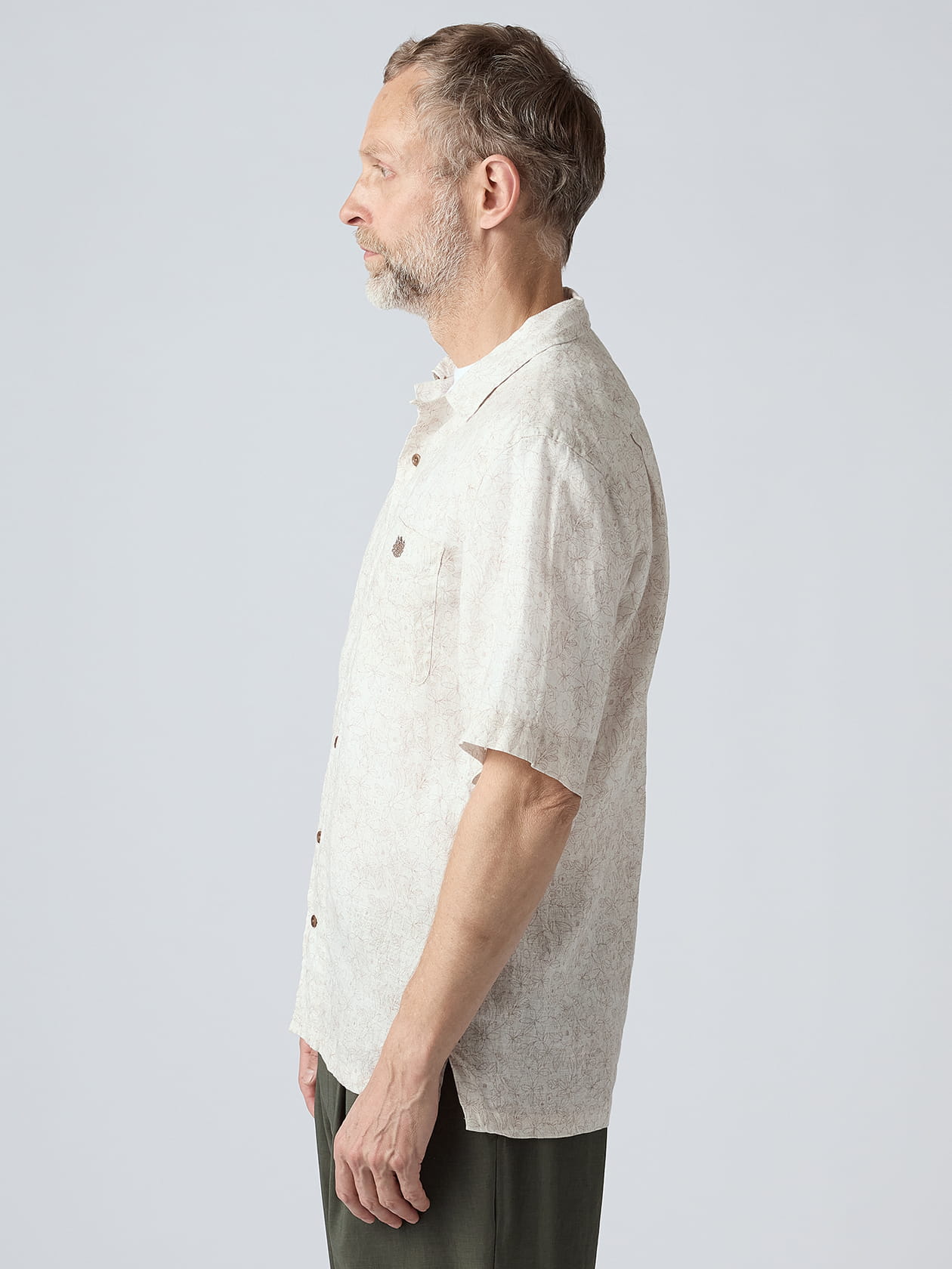 Linen Floral Print Short Sleeve Outer Shirt
