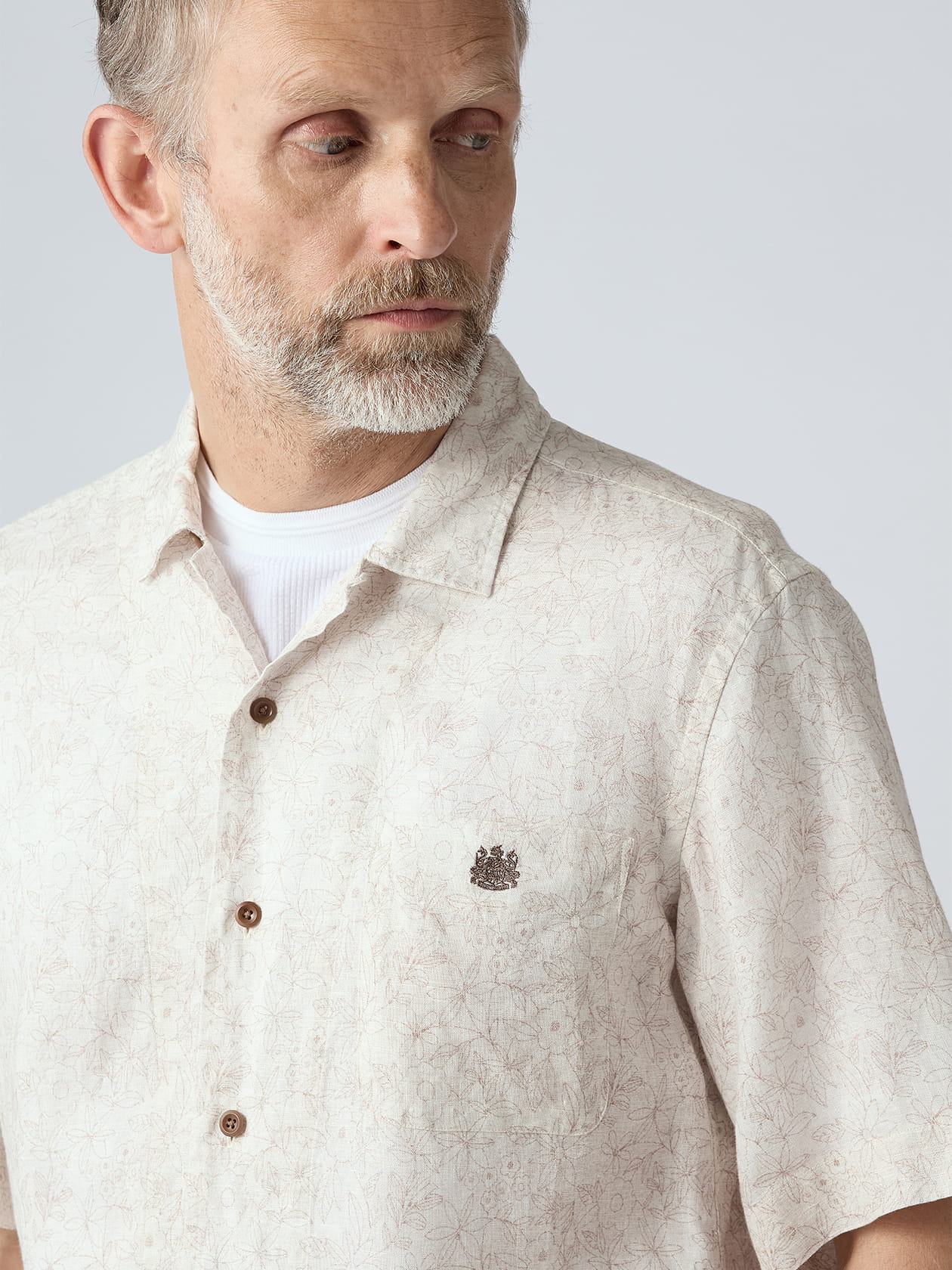 Linen Floral Print Short Sleeve Outer Shirt
