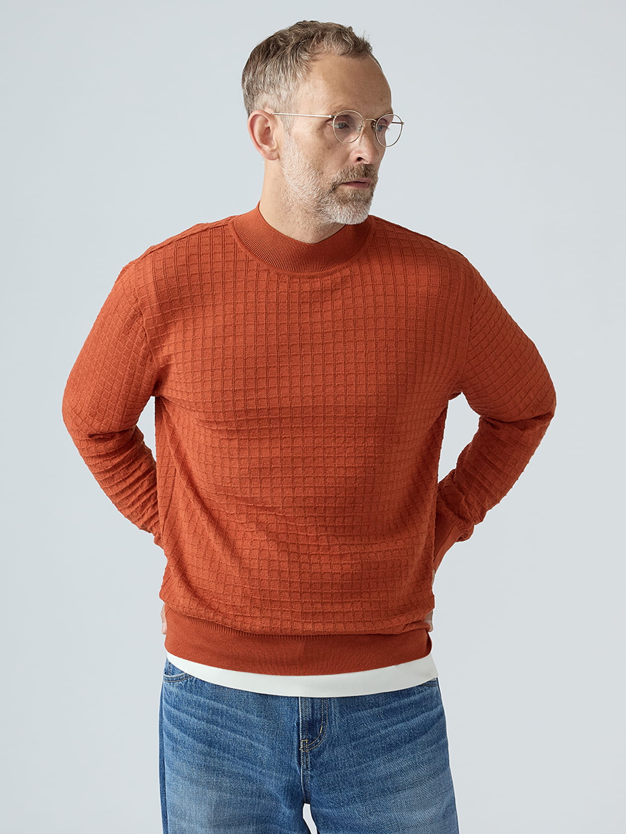 Lattice jaquard Mock-neck