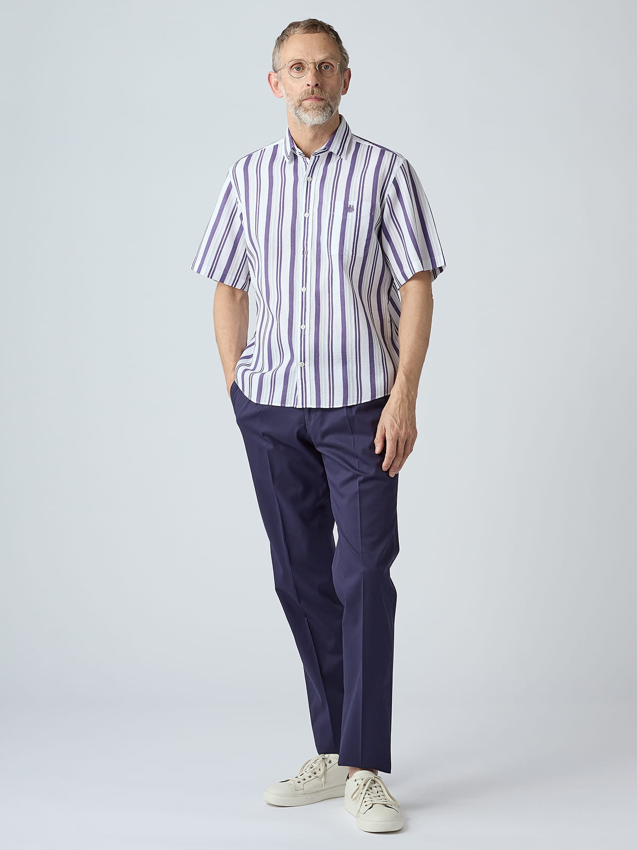 KING SIZE】Waffle Multi Stripe Short Sleeve Shirt