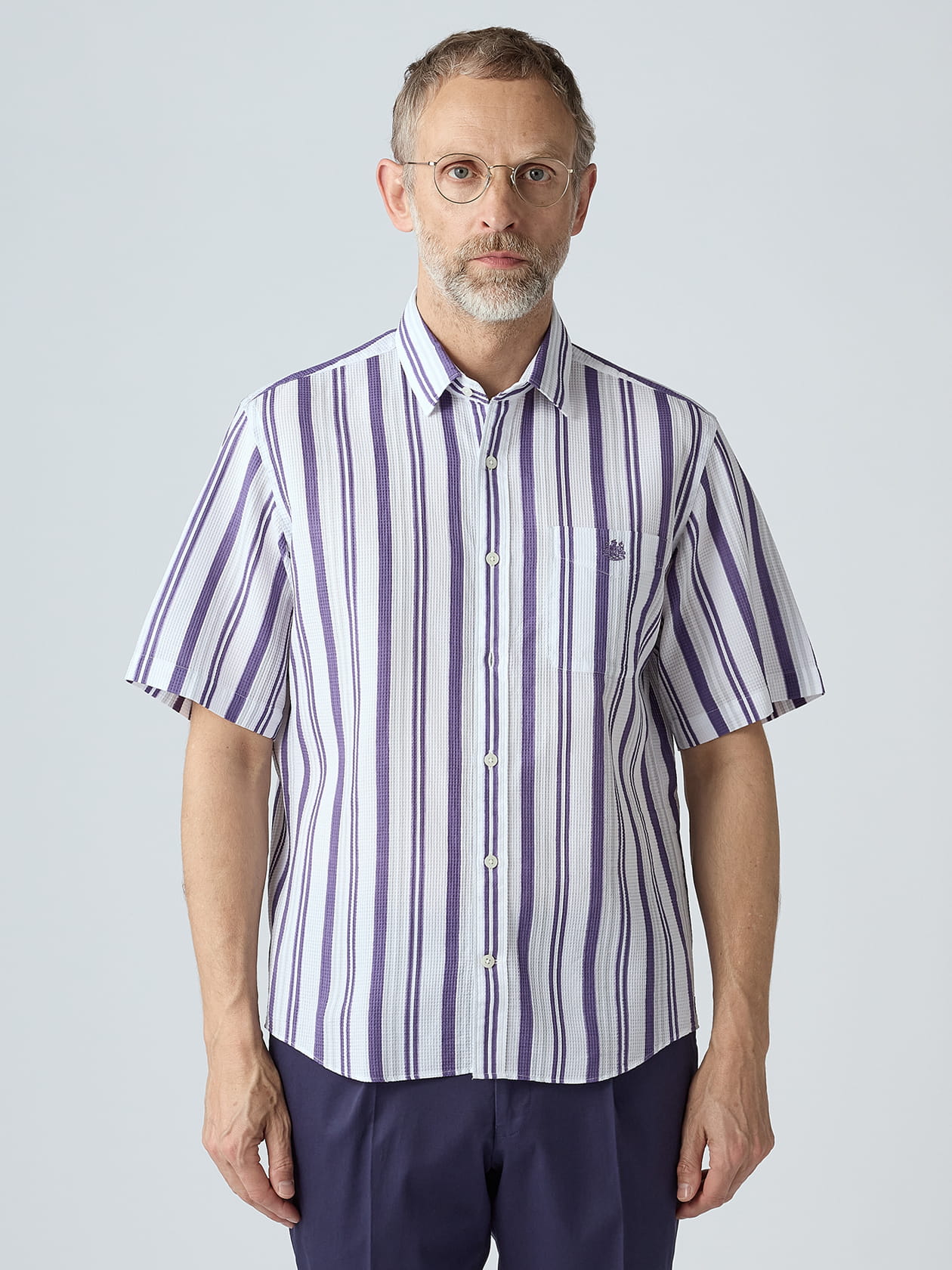 わっふる様 KING SIZE】Waffle Multi Stripe Short Sleeve Shirt