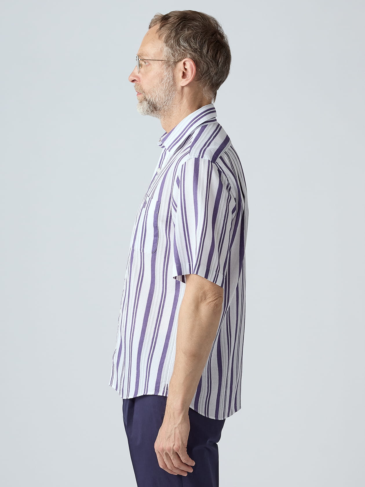 KING SIZE】Waffle Multi Stripe Short Sleeve Shirt