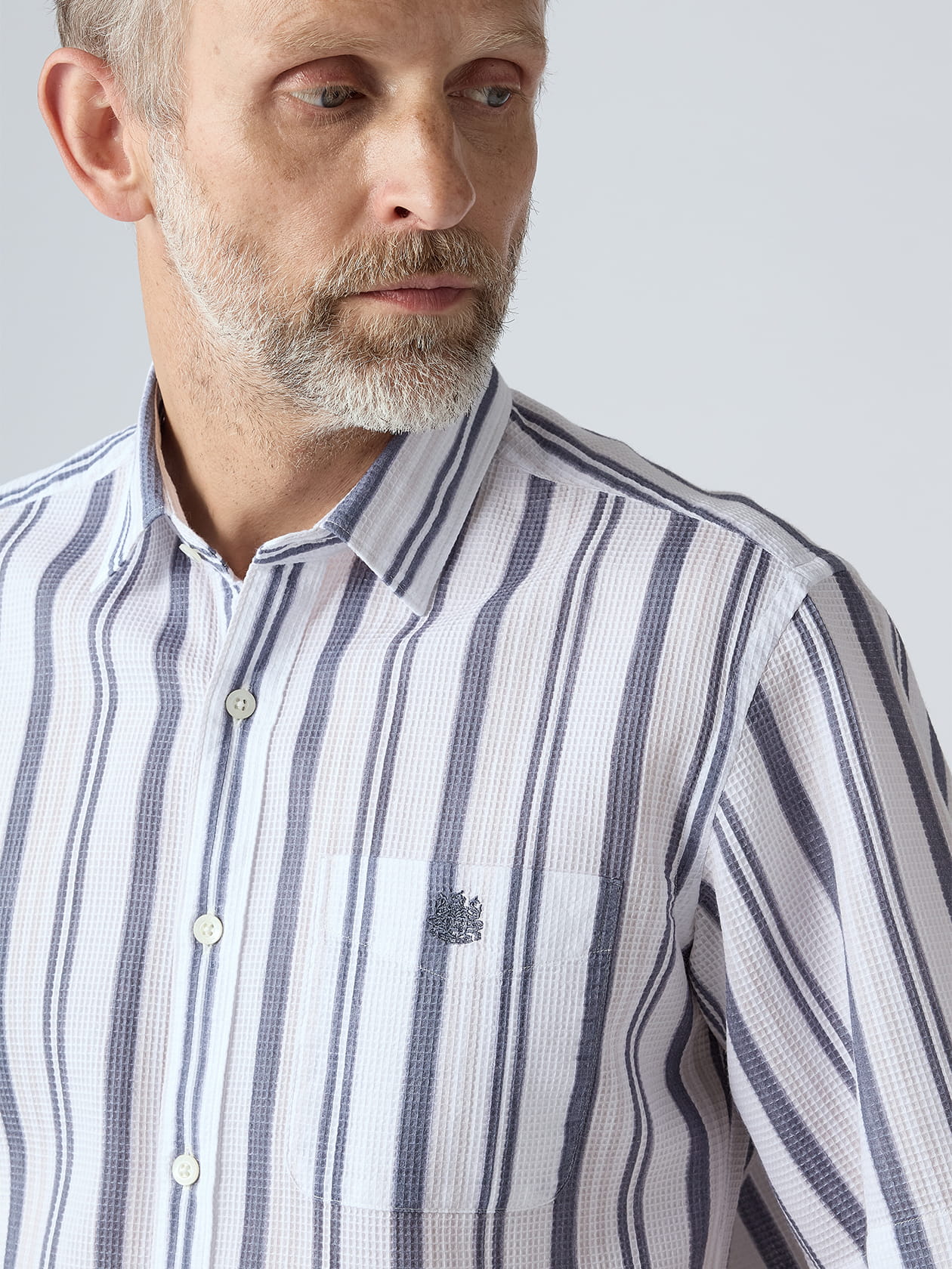 KING SIZE】Waffle Multi Stripe Short Sleeve Shirt