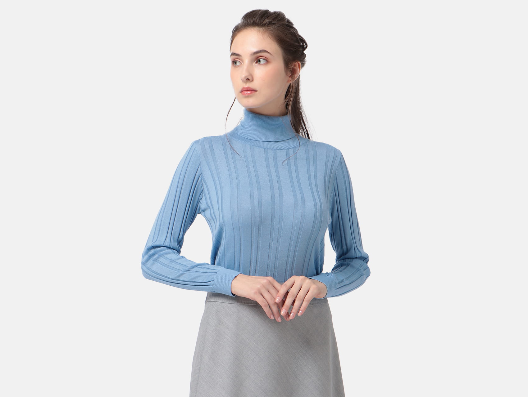 カシミヤシルク タートルネックリブ