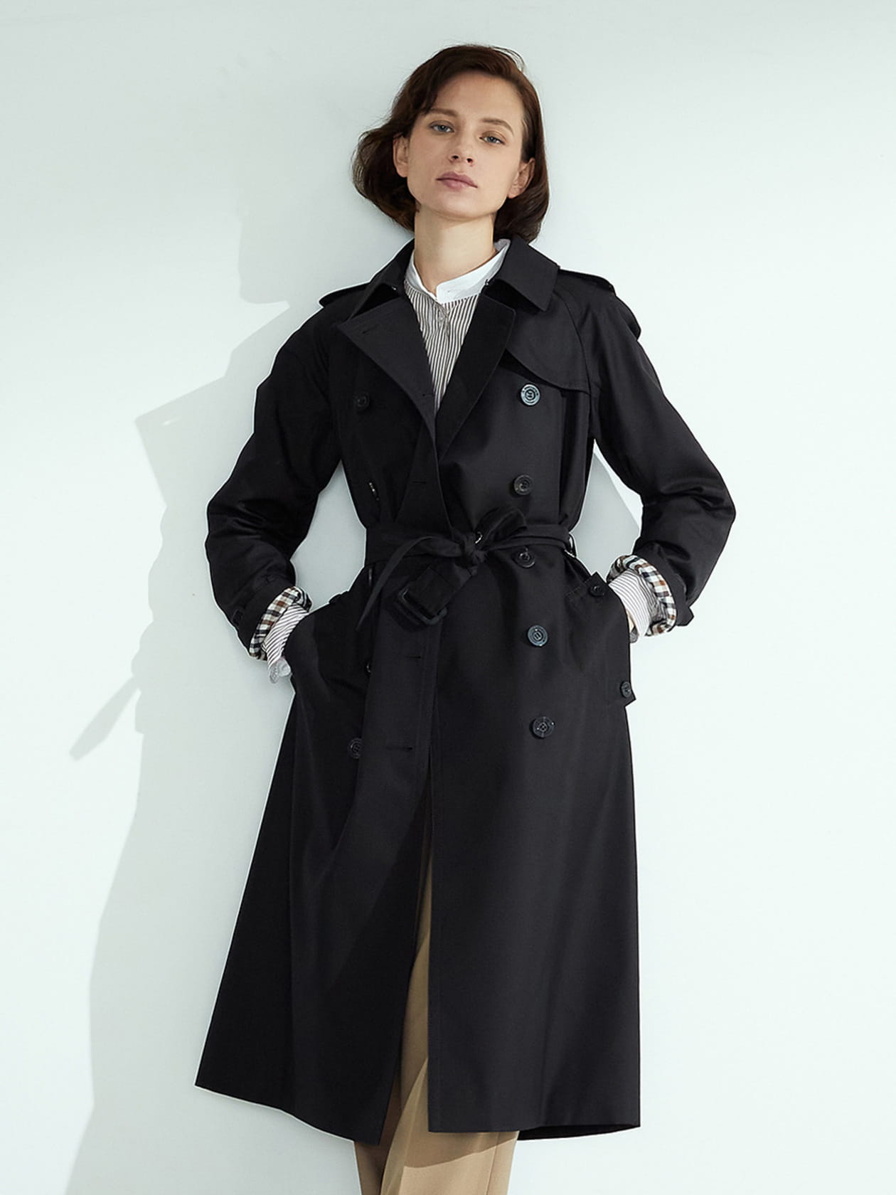 美品 Aquascutum アクアスキュータム リネン100% トレンチコート www