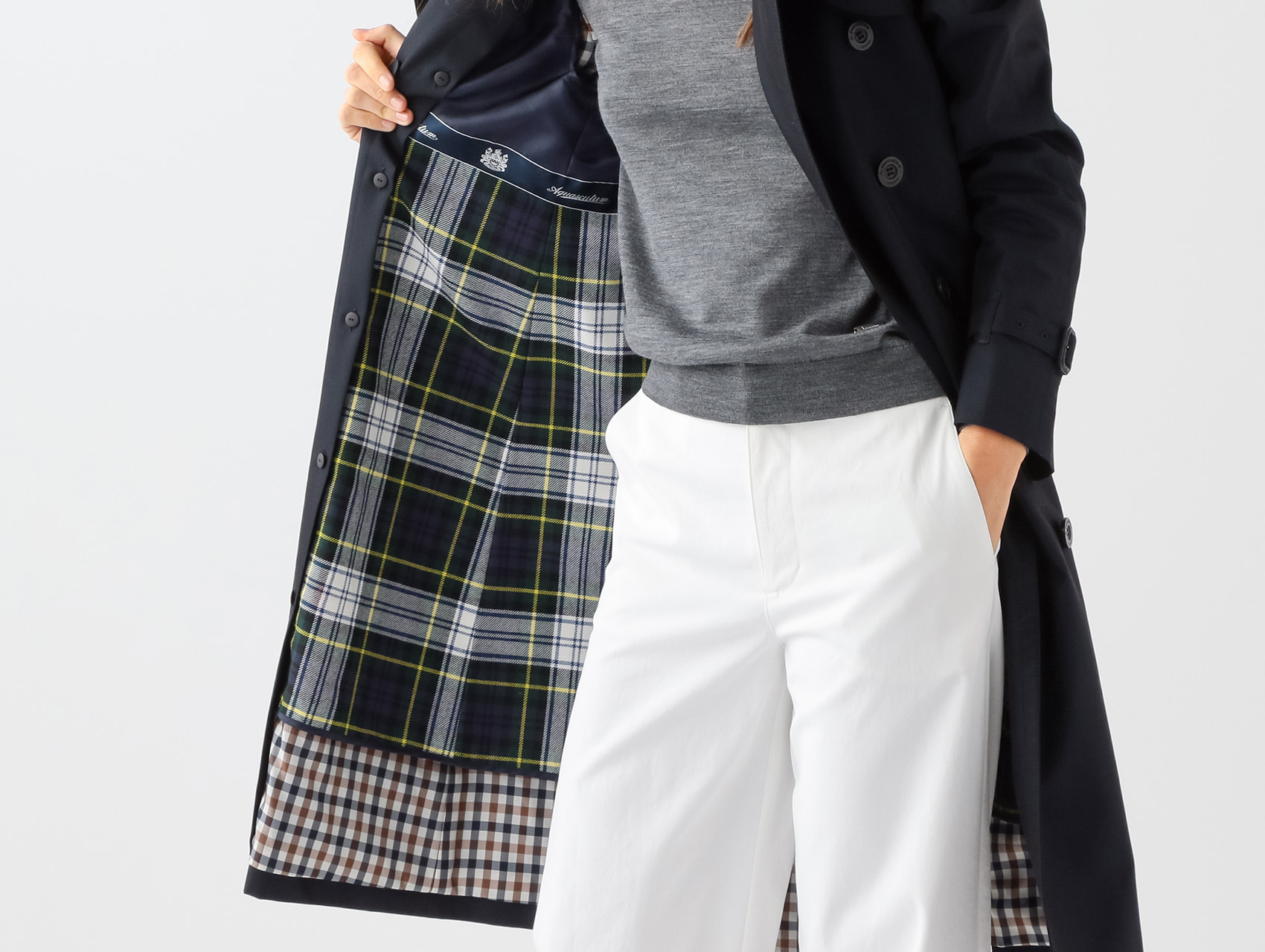 有名なブランド Aquascutum チェックライナー付トレンチコート