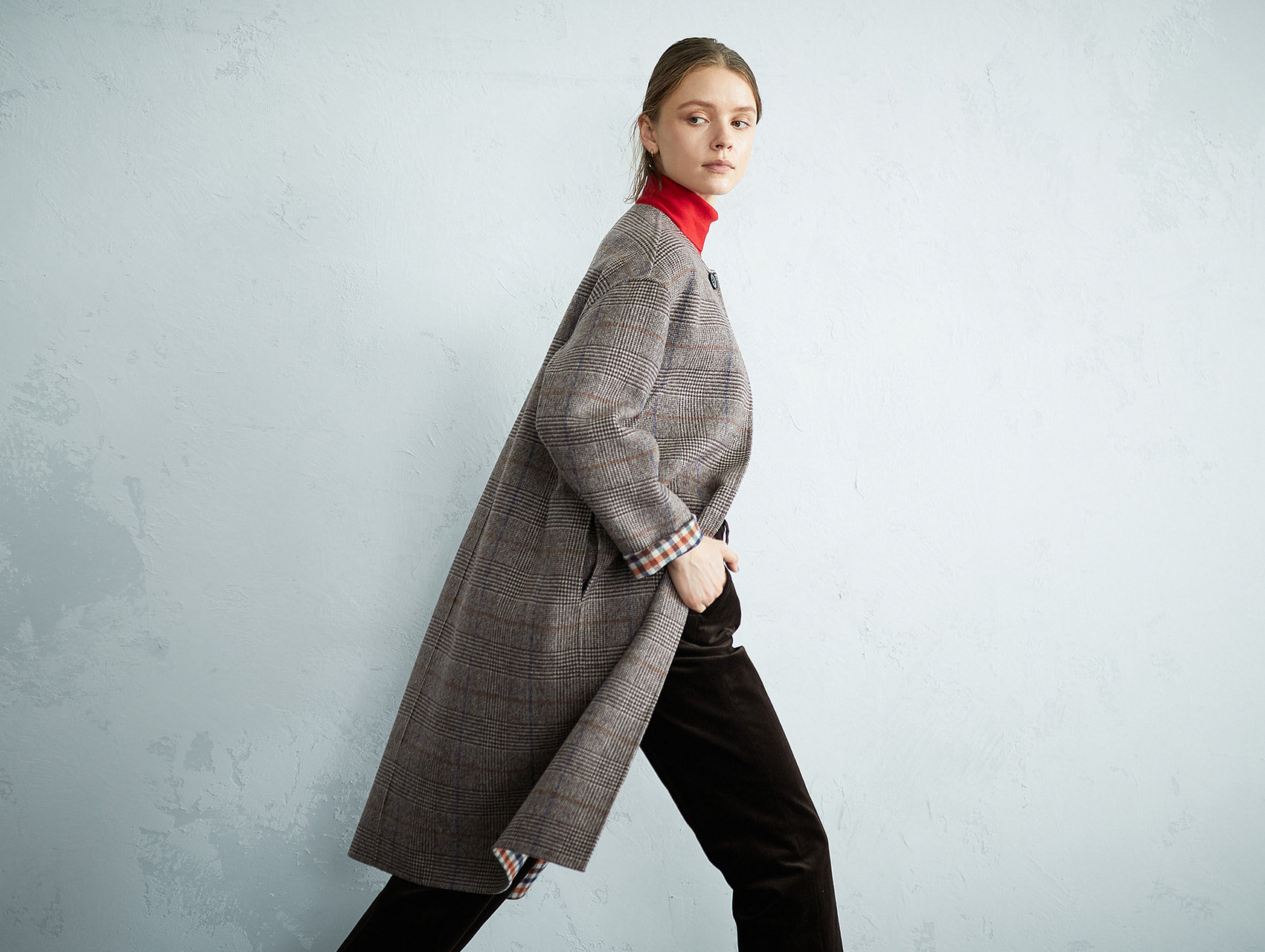 チェックダブルフェイスビーバーコート