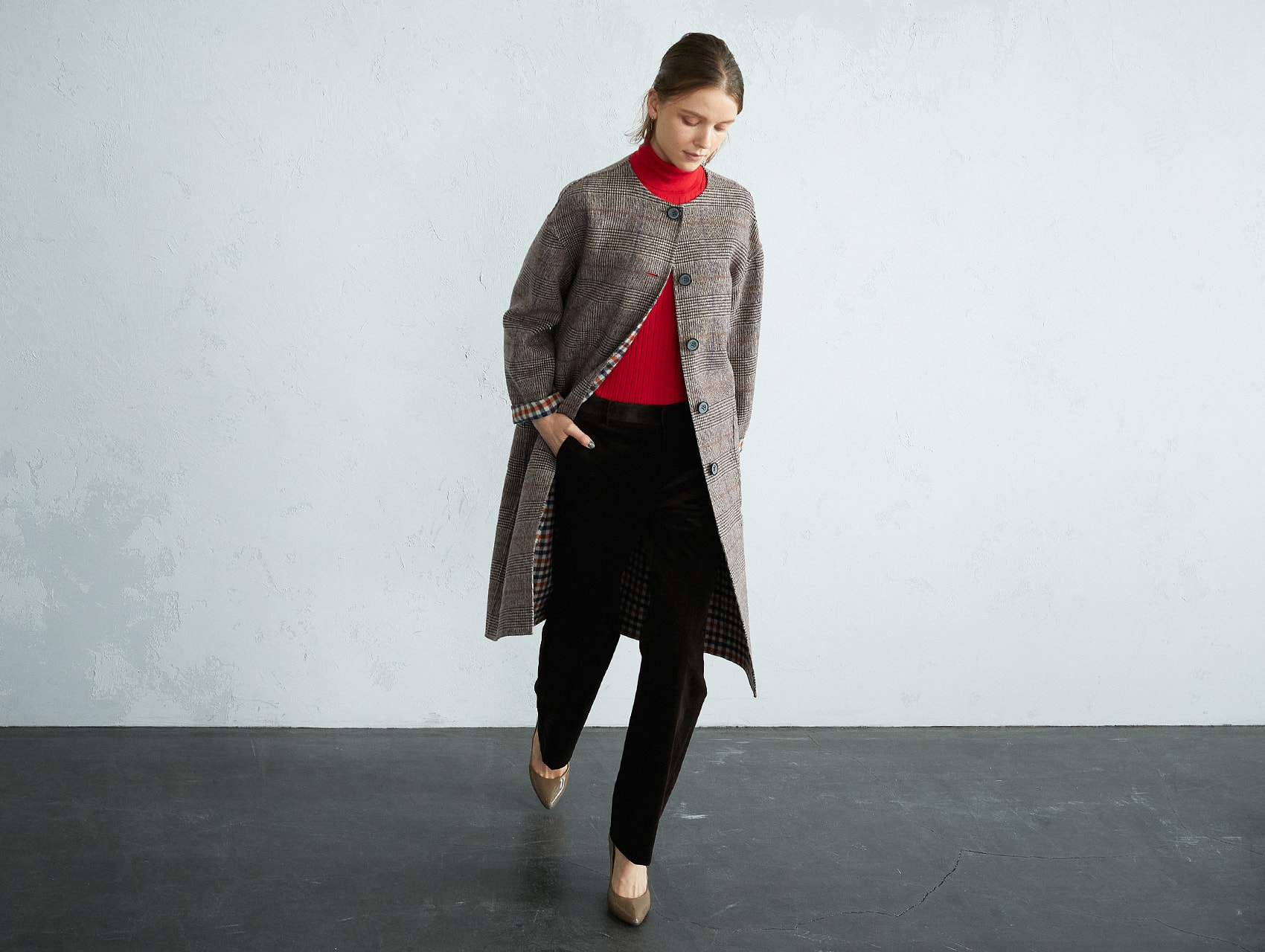 チェックダブルフェイスビーバーコート