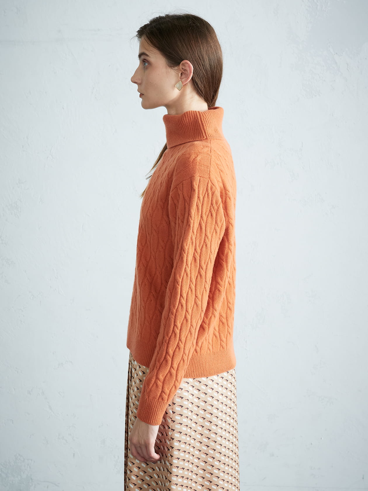 ケーブルニット タートルネック