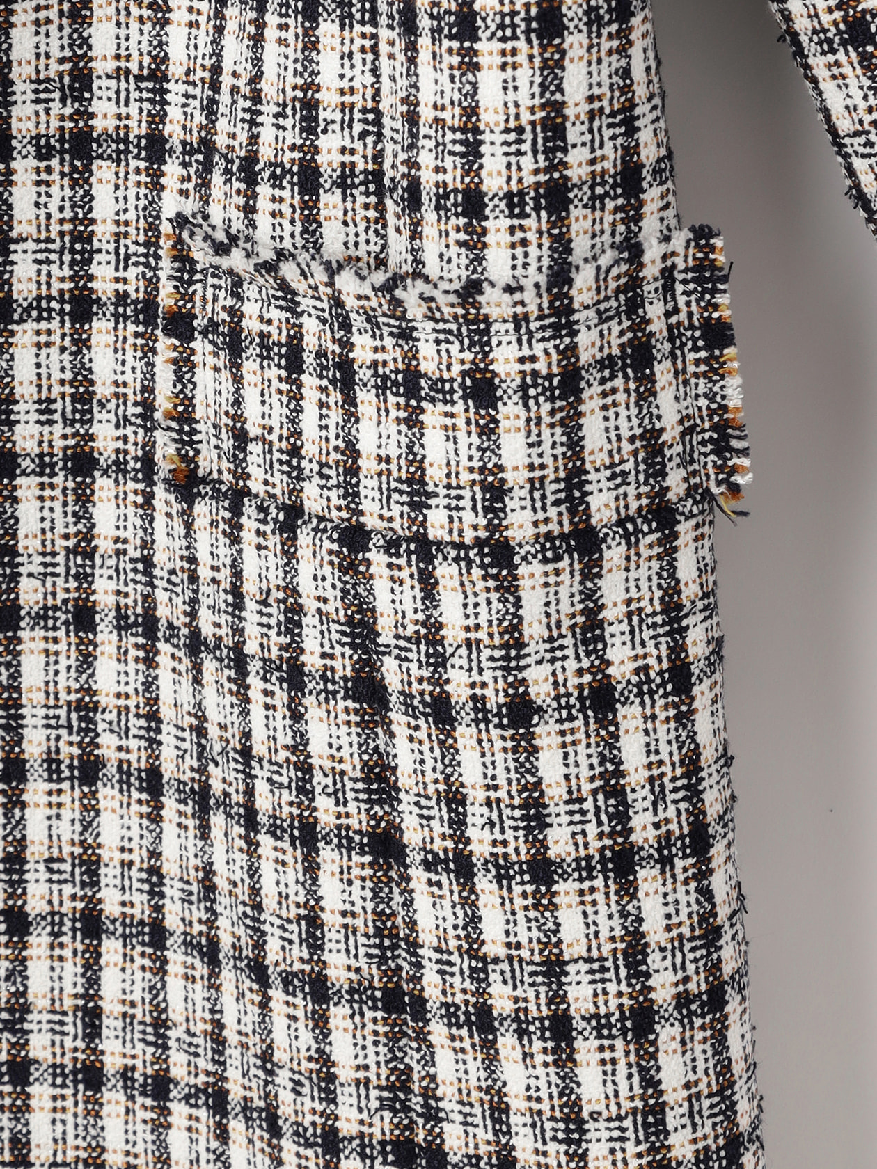 チェックツイード ラウンドネックコート