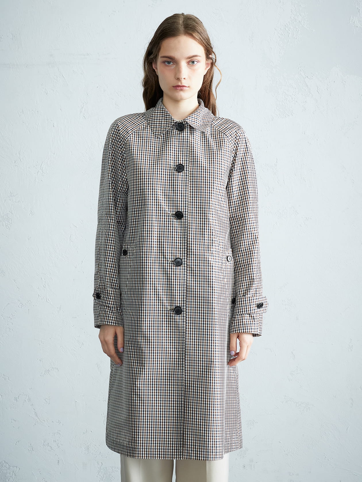 Aquascutum クラブチェックタフタ ステンカラーコート クラブチェックタフタ ステンカラーコート