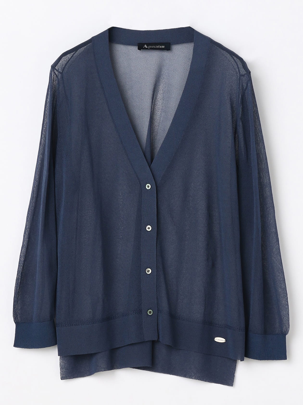 【新品】Aquascutum カーディガン 紺色 ロゴボタン 綿 L AR52 シアーニットカーディガン