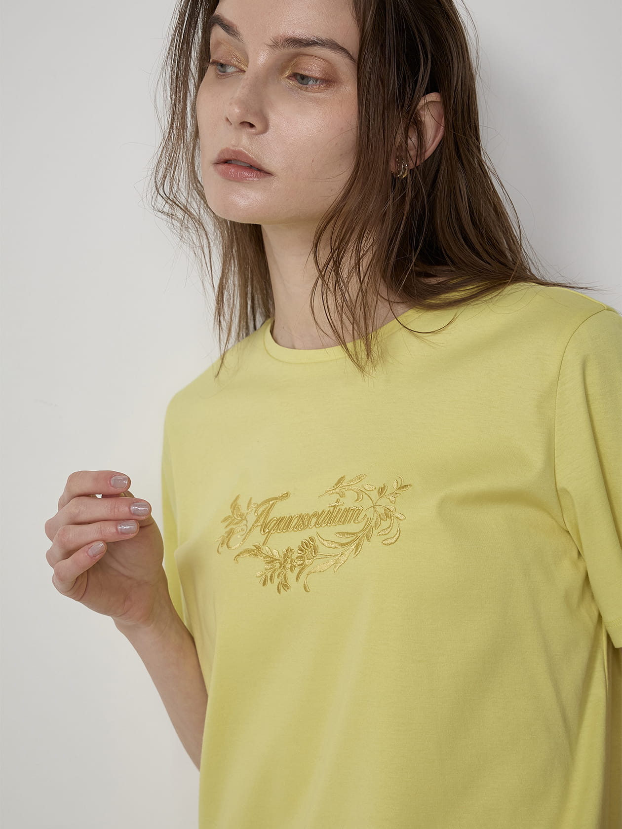 ボタニカル刺繍 スムースTシャツ