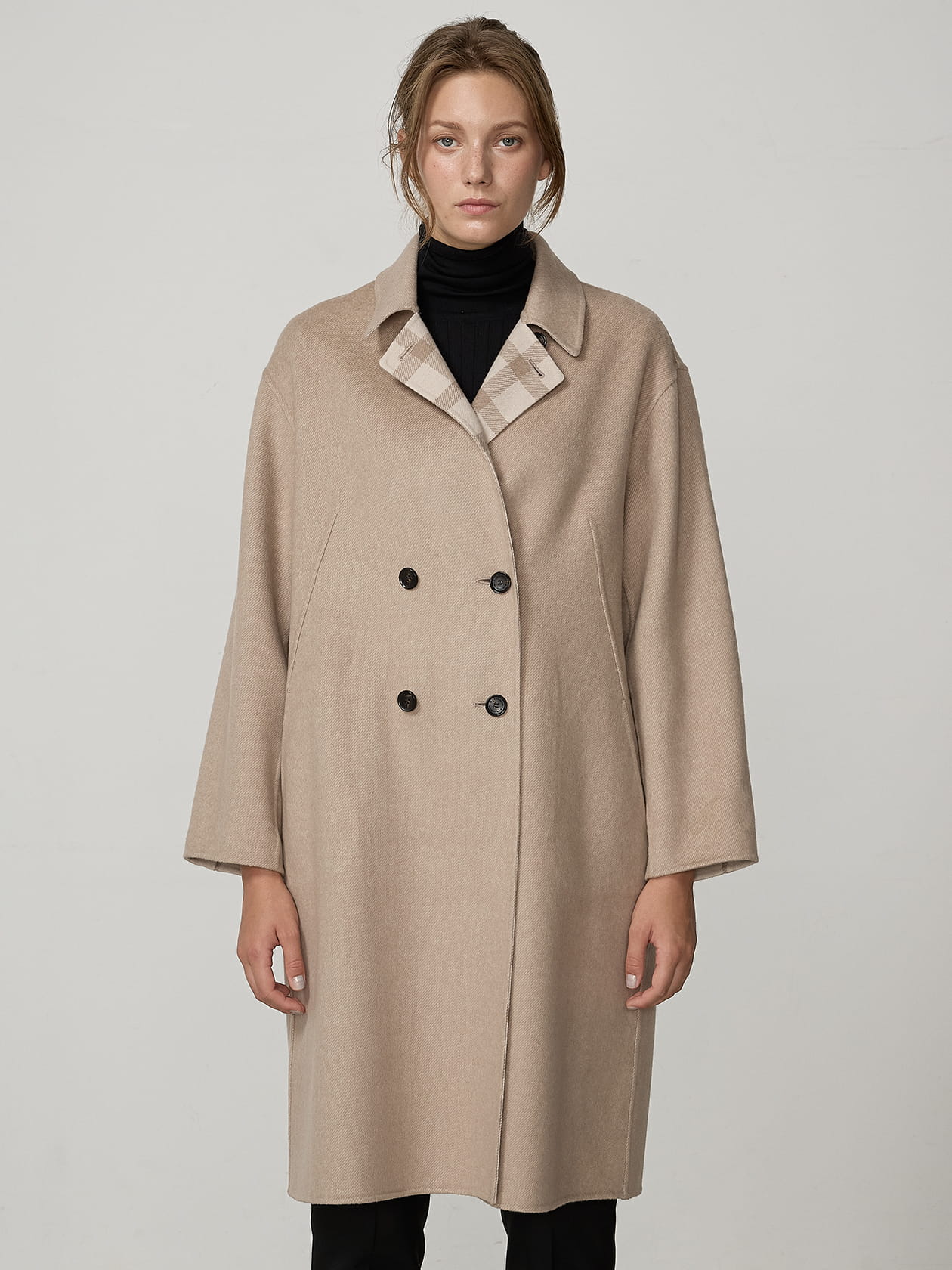 王室御用達 美品　カシミヤ ダブルフェイス ふんわり コート アクアスキュータム カシミヤブレンドチェックリバーシブルコート