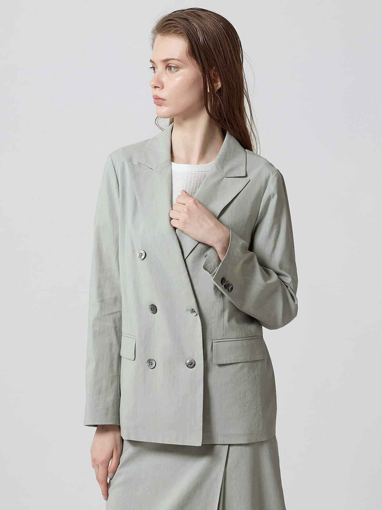 美品✨23区 大きいサイズコットンリネン ストレッチダブルブレスト ジャケット セール】 ツイルリネンストレッチ ダブルブレストジャケット