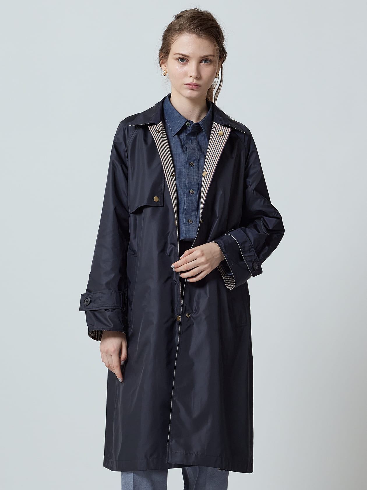 Aquascutum リバーシブル ステンカラーコート千鳥チェック ウール XL Aquascutum リバーシブル ステンカラーコート千鳥チェック ウール XL