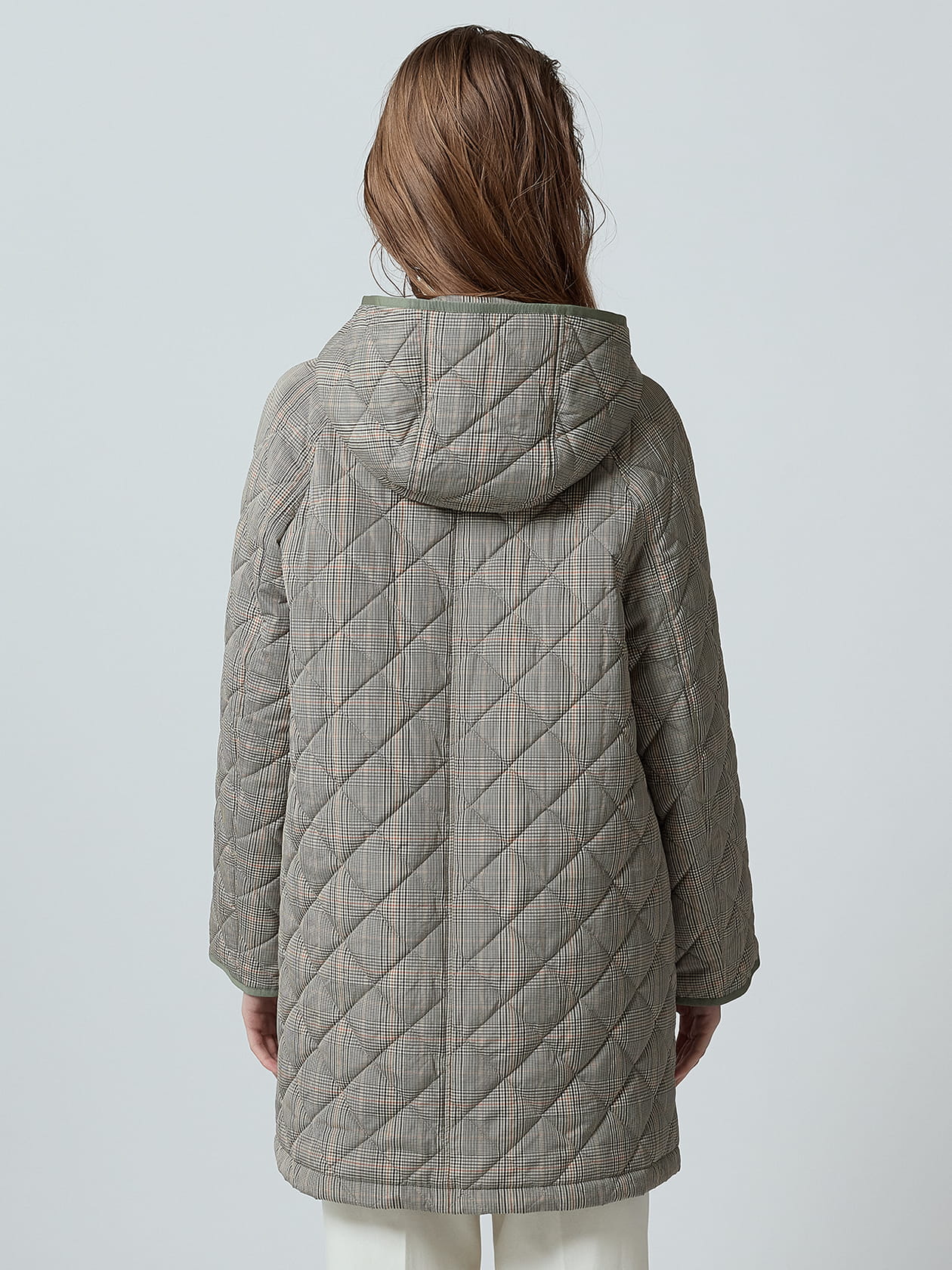 チェックキルティングコート