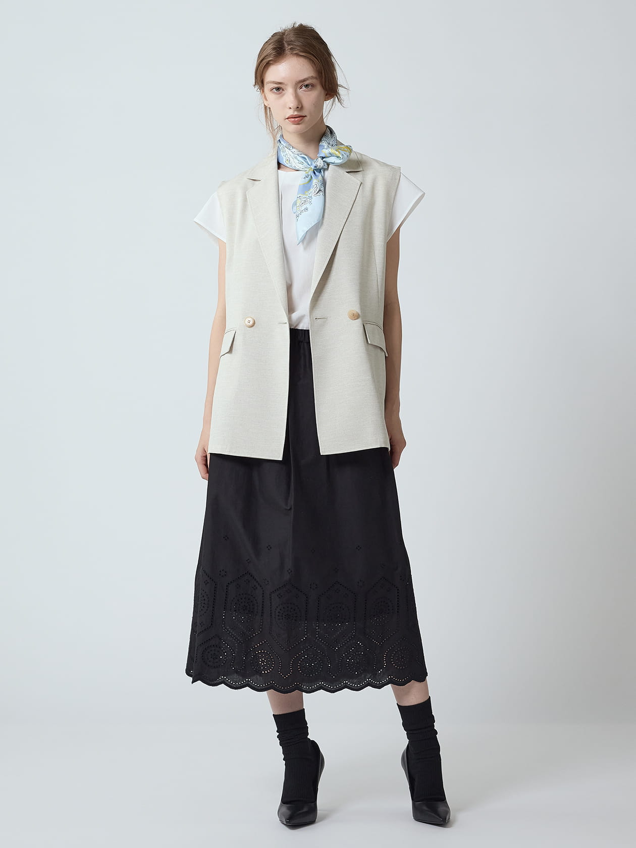 翠様　 LDリネンライクJK BK、グレー リネンライクオックス ジレ