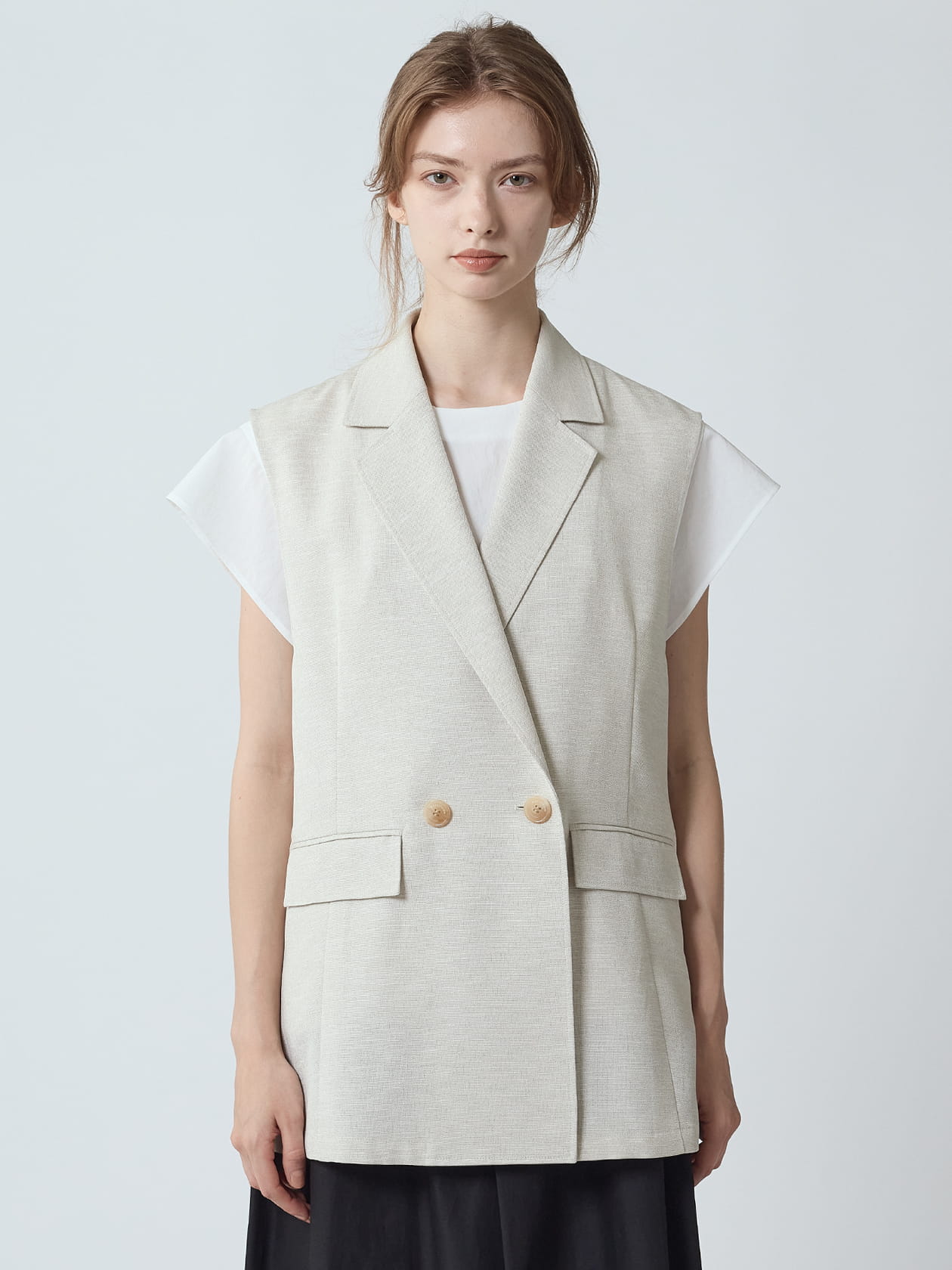 翠様　 LDリネンライクJK BK、グレー リネンライクオックス ジレ