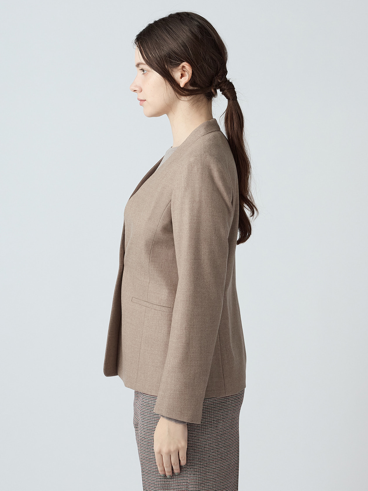 カシミヤ ストレッチ ノーカラーJK