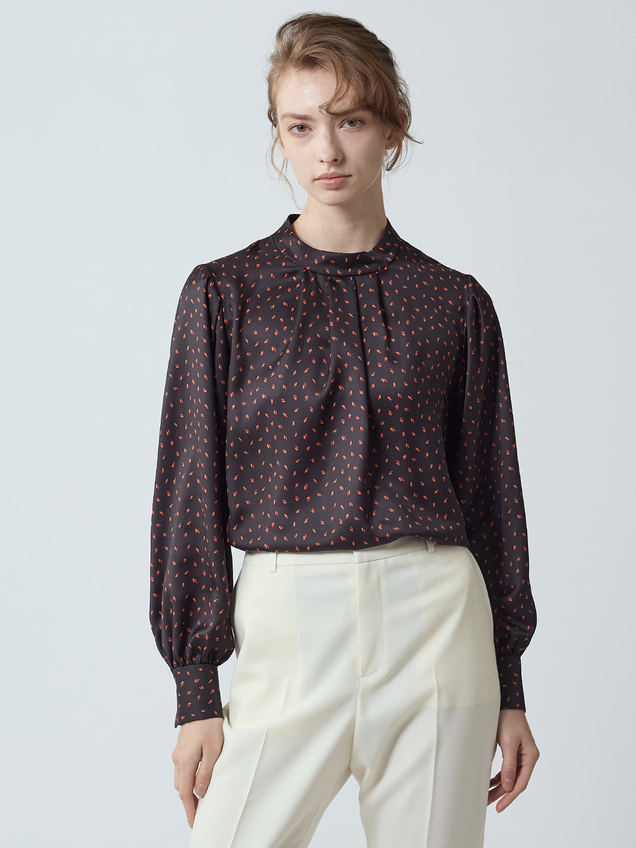 スクエアードット スタンドカラーブラウス