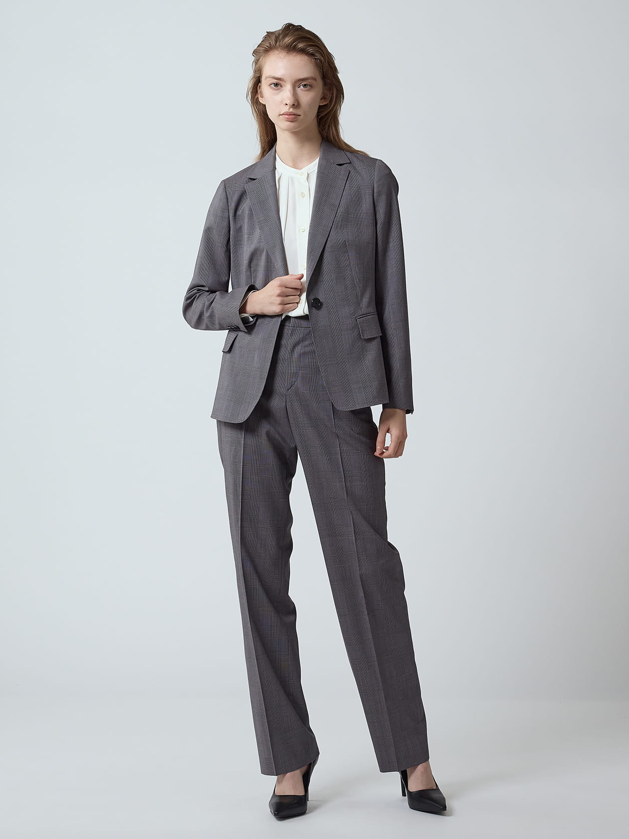 Y's 20AW ウール 総柄 グレンチェック タックドレス 1 k180_1.jpg