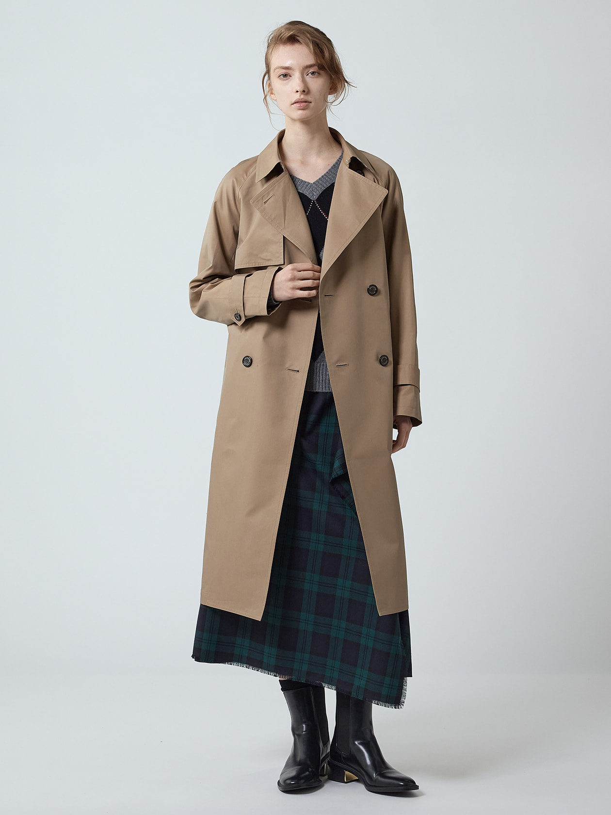美品 iCB 超軽量 Light Trench トレンチ コート グレーチェック 美品 iCB 超軽量 Light Trench トレンチ コート グレーチェック