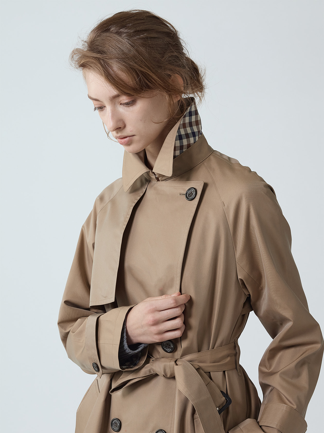 美品 iCB 超軽量 Light Trench トレンチ コート グレーチェック ICB / アイシービー （レディース） トレンチコート