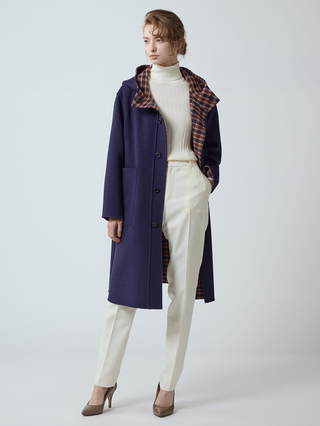 美品 アクアスキュータム ギンガムチェック トグル ダッフルコート