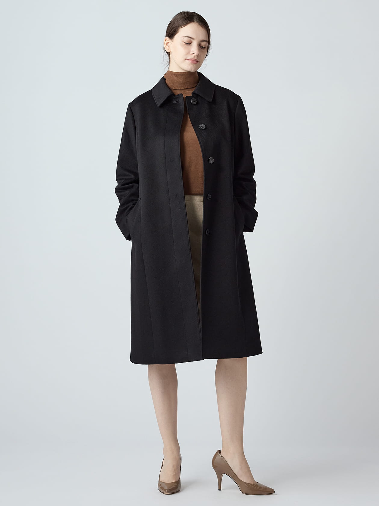 カシミアステンカラーコート