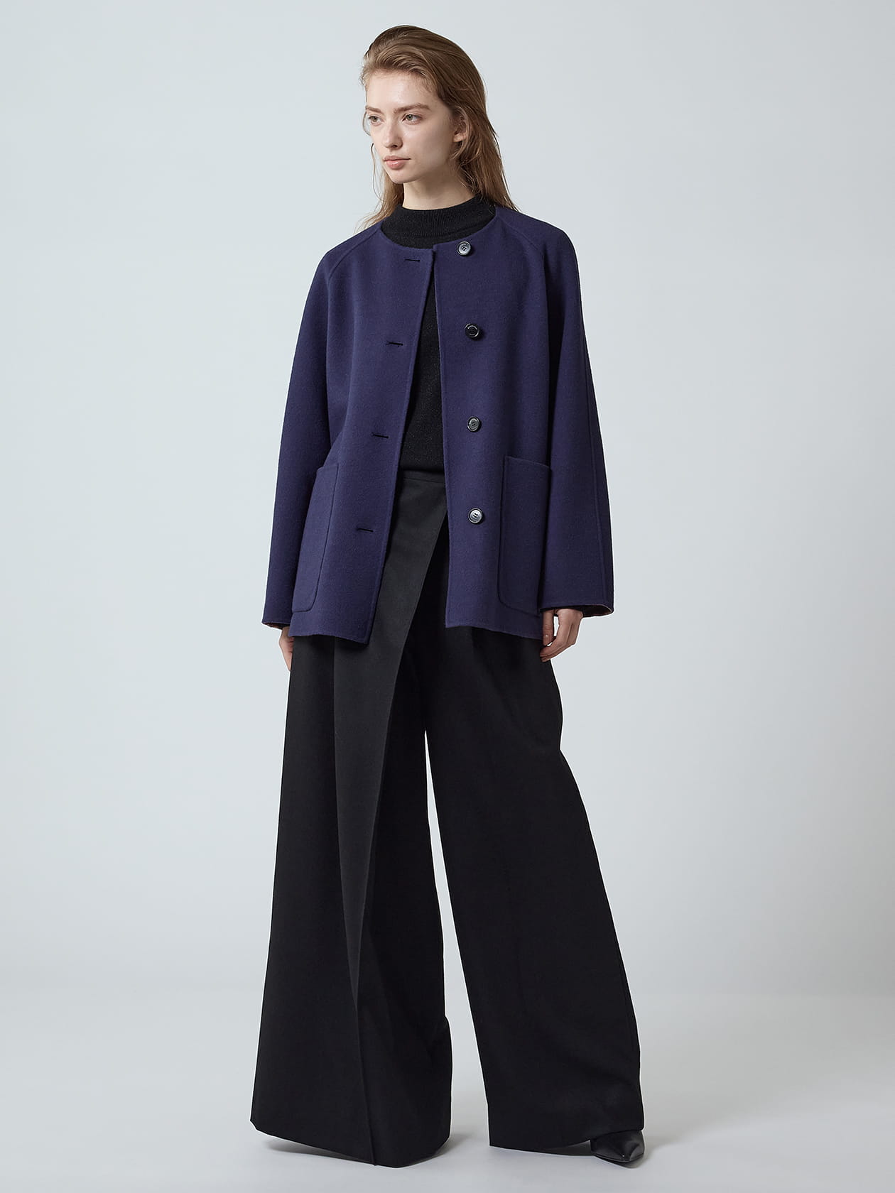 LIBERUM マウンテンプリントショートコート 2019AW ブルー リバーシブルショートコート