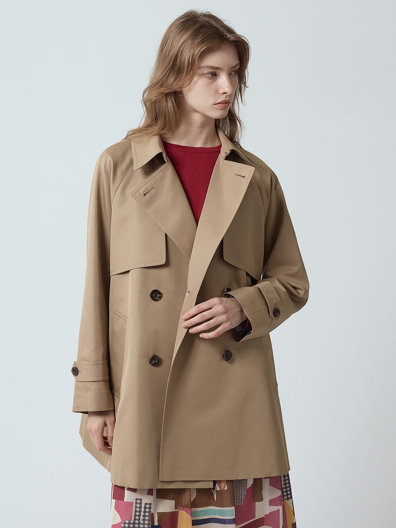 NAMACHEKO 20AW ブラウン オーバーラップコート rienda | 【岡崎紗絵さん着用アイテム】オーバーネック