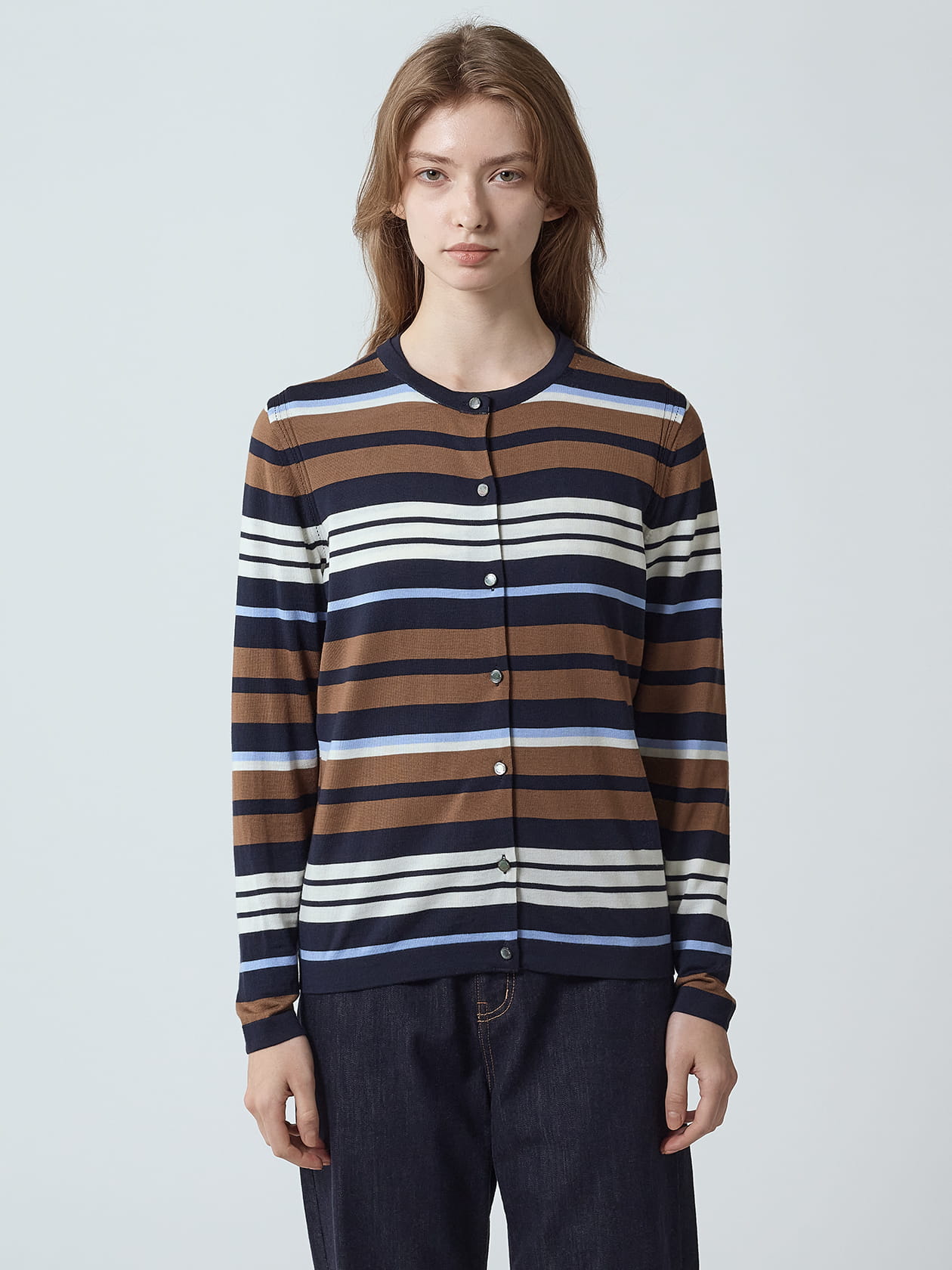 アンサンブル対応】Super140's ニット ボーダーカーディガン