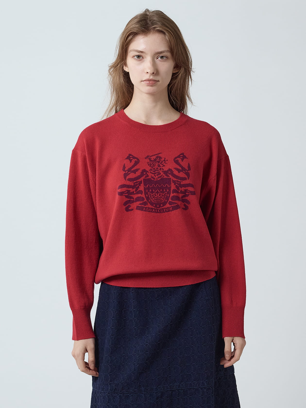 カシミヤ混 クレストインターシャニット