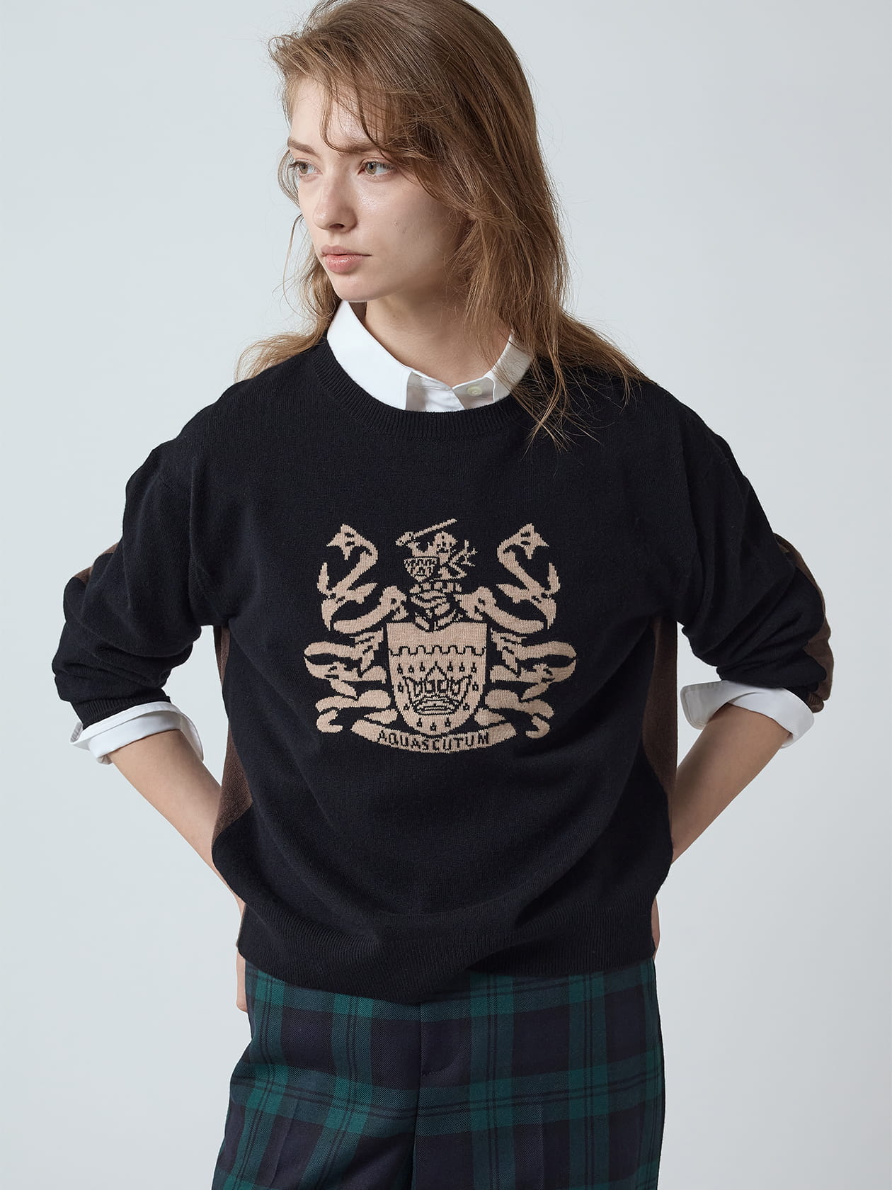 カシミヤ混 クレストインターシャニット