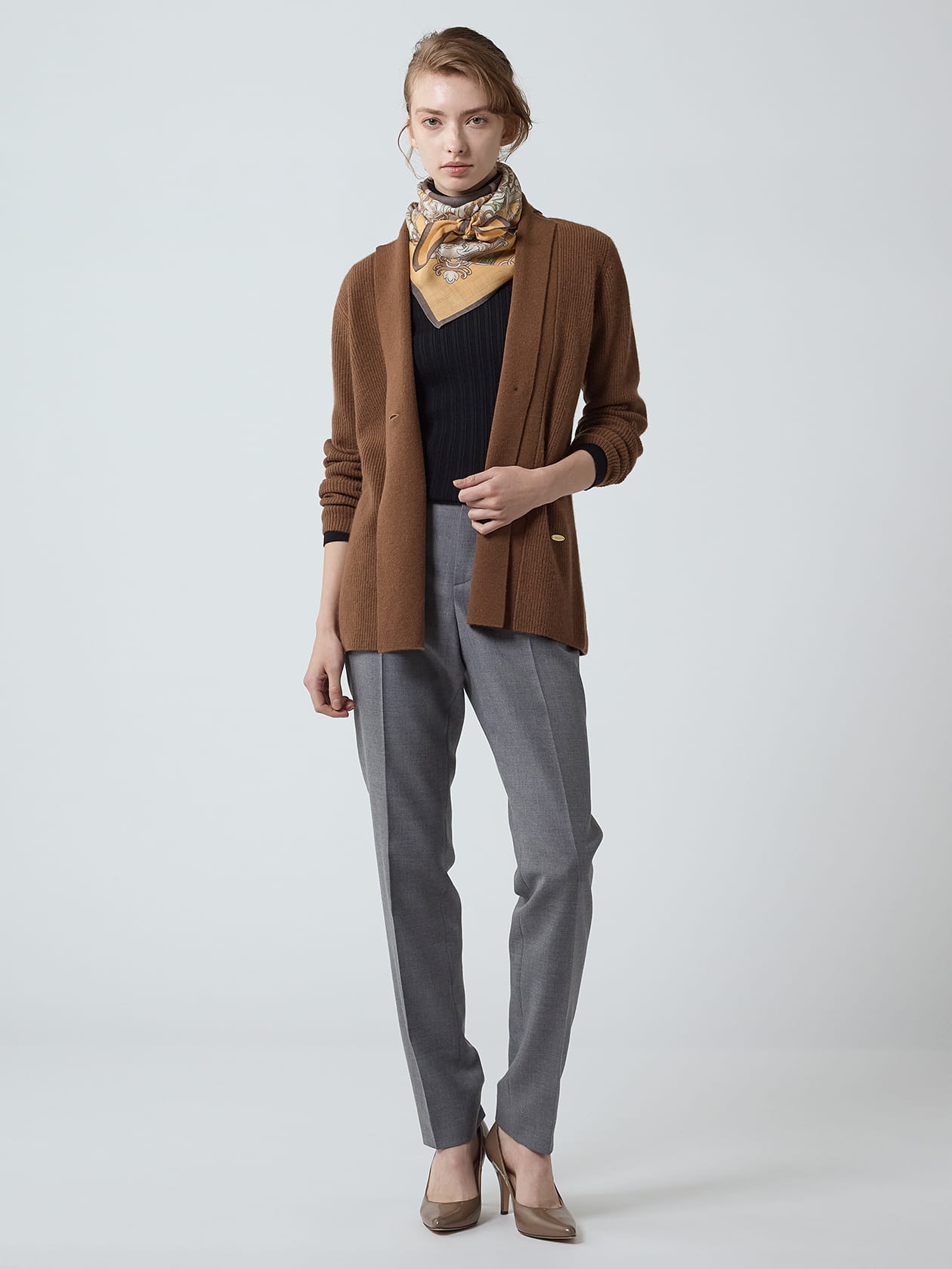 Aquascutum カナダ製 カシミヤブレンド 金ボタン ジャケット ブラウン カシミヤニットジャケット