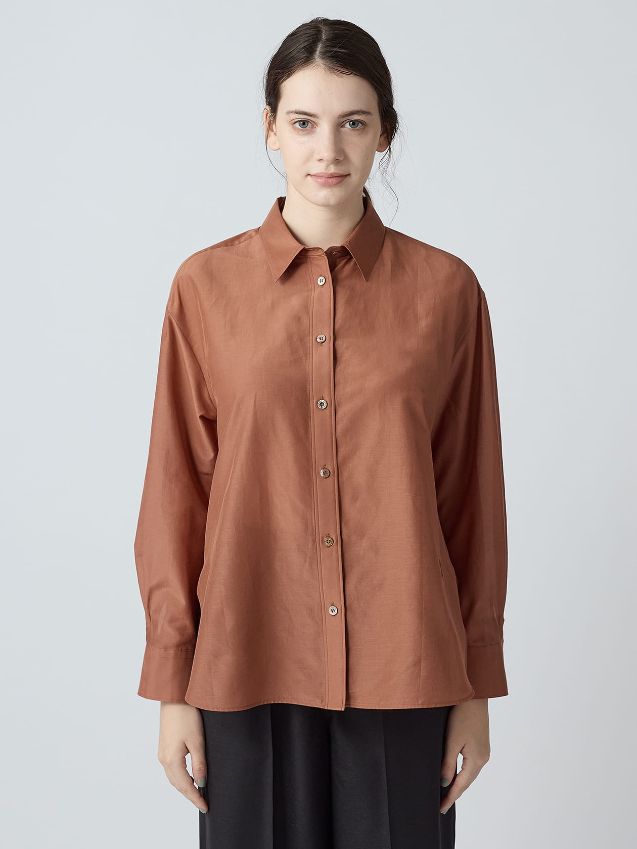 4点分長袖ブラウス　カットソー　レッドブラウン レギュラーカラーシャツブラウス《長袖》 (WBL23133-52) | ANCHOR