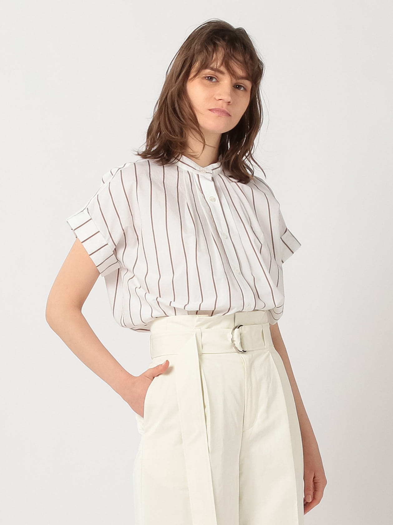 新品GIA STUDIOS 24ssコットン リサイクルポリエステルタフタシャツ HUIS｜やわらかコットンバンドカラーコットンシャツ NAVY【ユニ