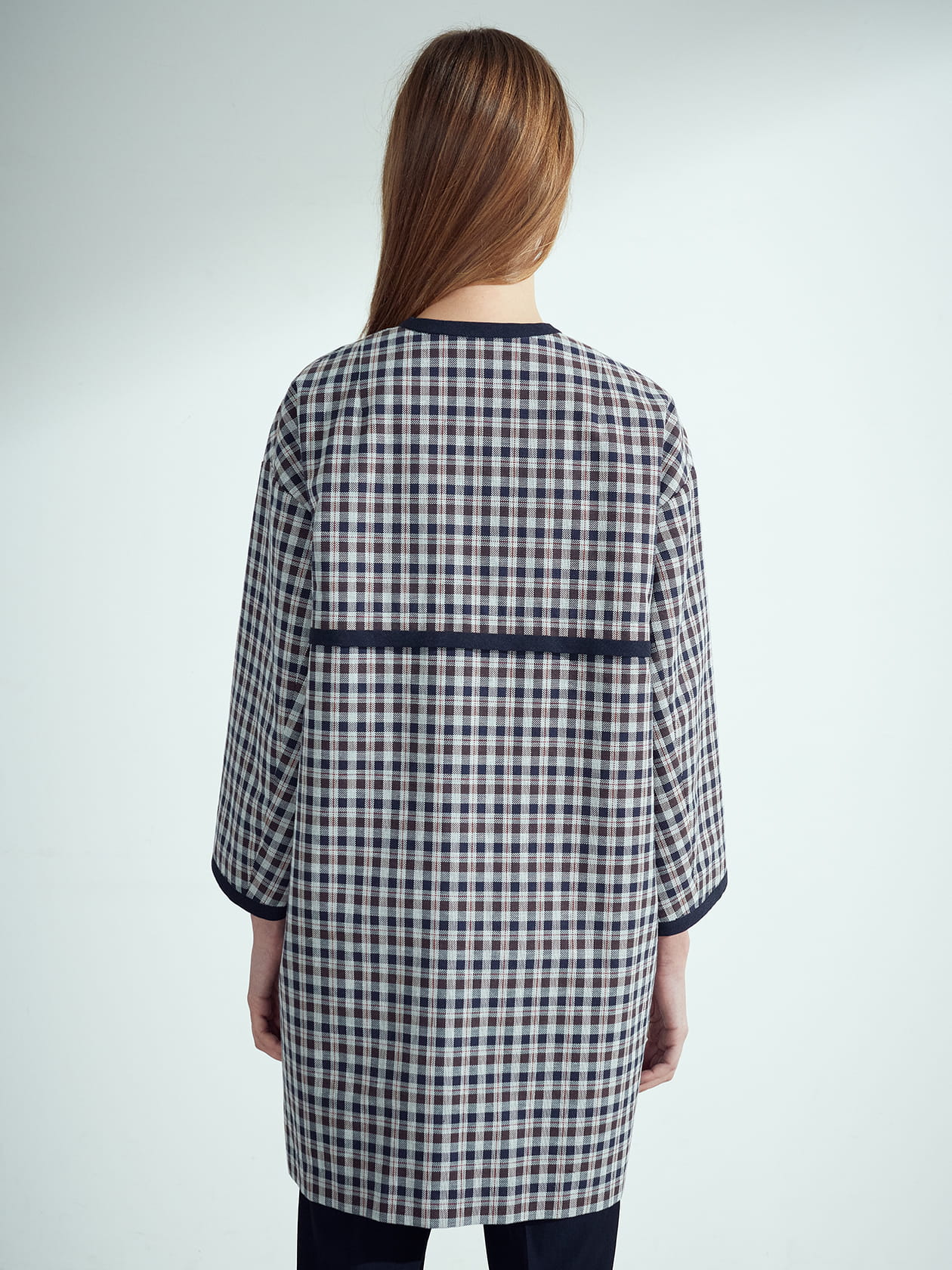 WLチェックダブルクロス ラウンドネックコート