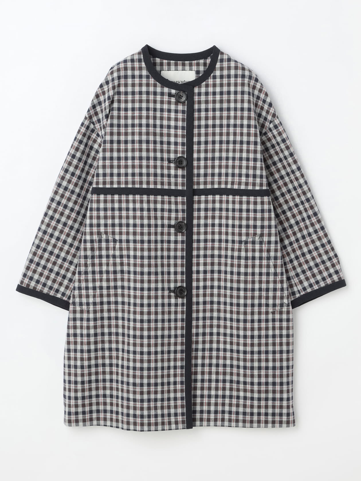 WLチェックダブルクロス ラウンドネックコート